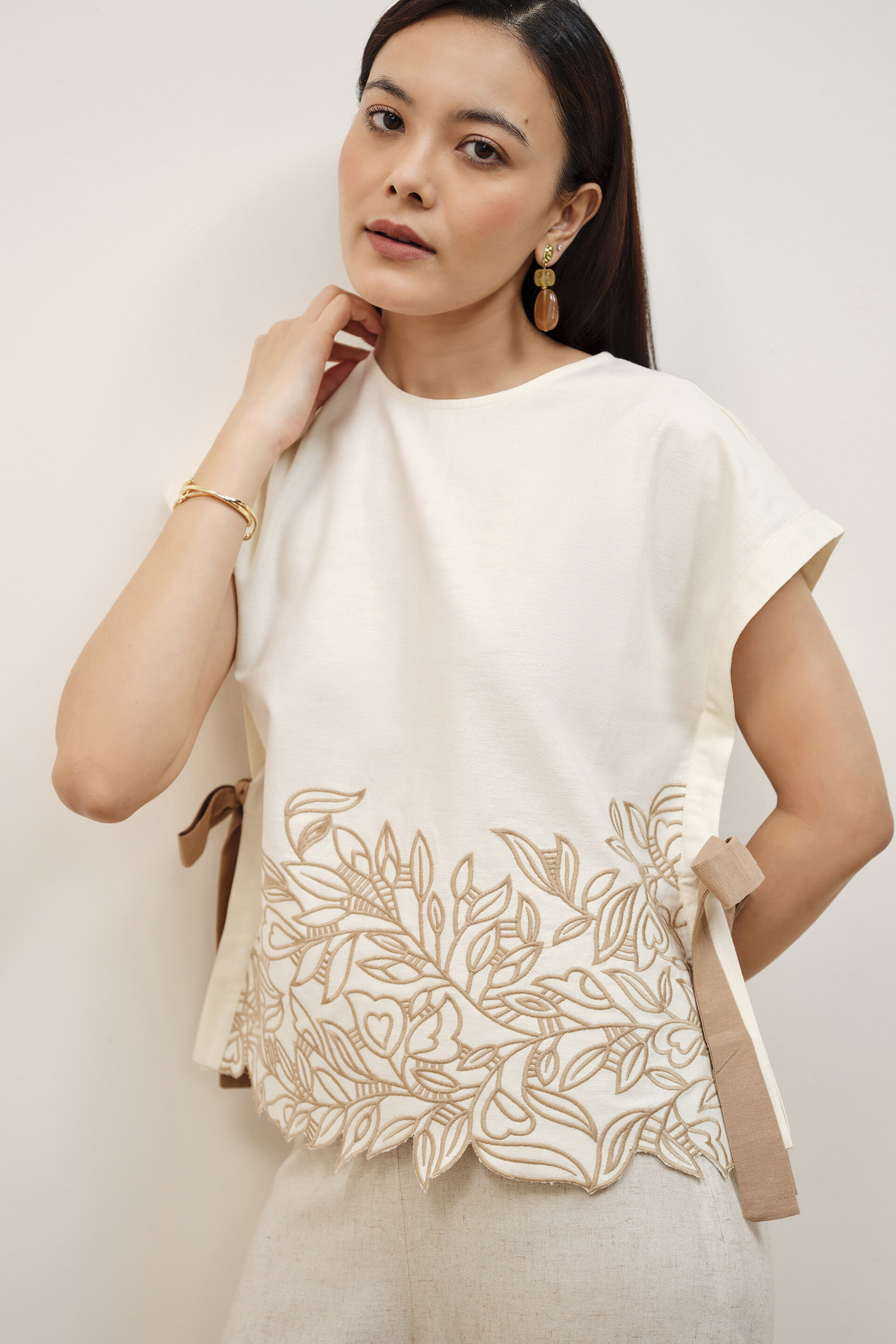 Cream Cutwork Boxy Top, Cream, image 2